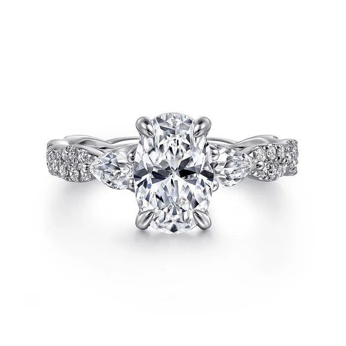 14K White Gold Twisted Oval Three Stone Diamond Engagement Ring 2.24tw