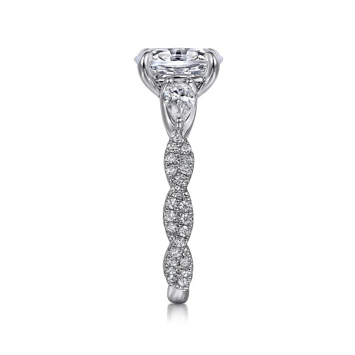 14K White Gold Twisted Oval Three Stone Diamond Engagement Ring 2.24tw