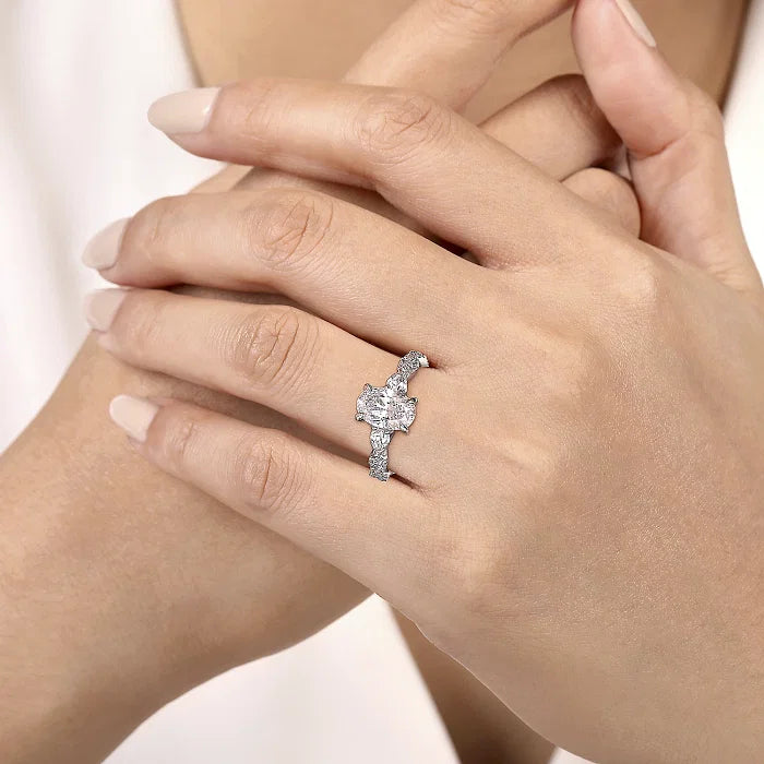 14K White Gold Twisted Oval Three Stone Diamond Engagement Ring 2.24tw