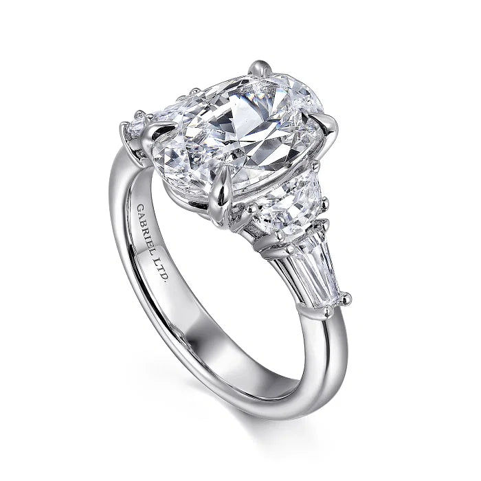 18K White Gold Oval Cut Five Stone Diamond Engagement Ring 3.81tw