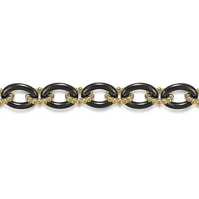 14K Yellow Gold Bujukan and Black Oval Ceramic Link Bracelet