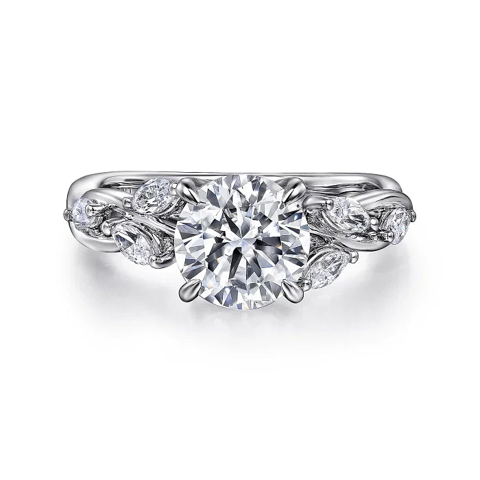 14K White Gold Split Shank Round Diamond Engagement Ring