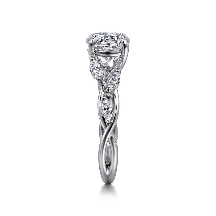 14K White Gold Split Shank Round Diamond Engagement Ring
