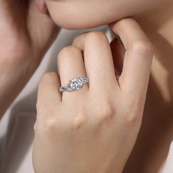 14K White Gold Split Shank Round Diamond Engagement Ring