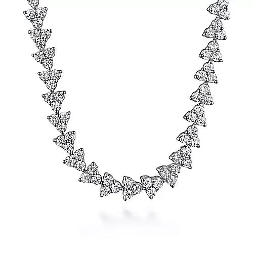 4 Carats 14K White Gold Diamond Cluster Tennis Necklace