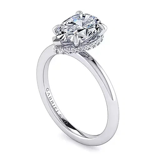 2 Carat Pear Shape Hidden Halo Engagement Ring