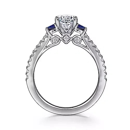 Three Stone Sapphire Diamond Engagement Ring