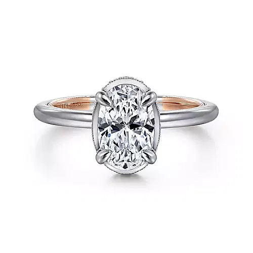 Oval Hidden Halo Two Tone Engagement Ring