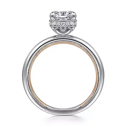 Oval Hidden Halo Two Tone Engagement Ring
