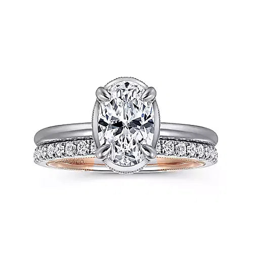 Oval Hidden Halo Two Tone Engagement Ring