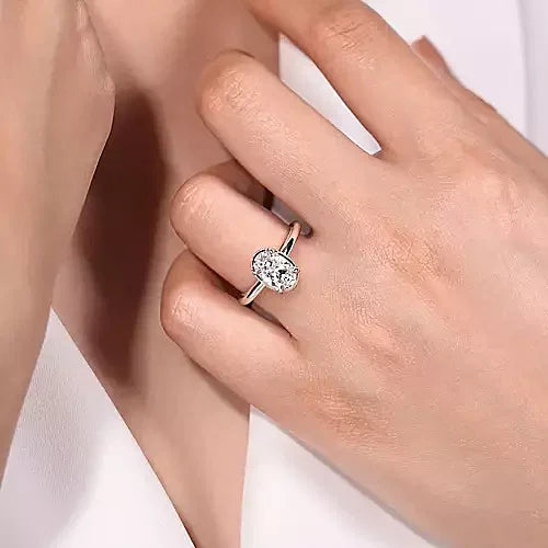 Oval Hidden Halo Two Tone Engagement Ring