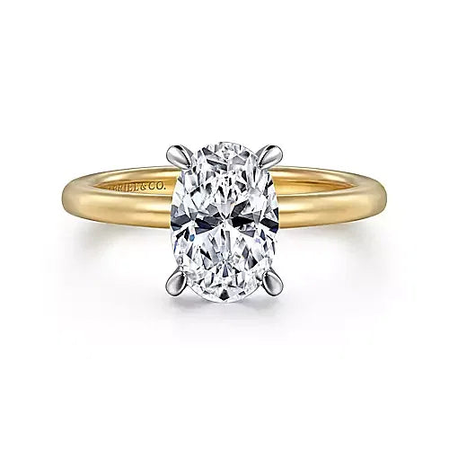14K White-Yellow Gold Hidden Halo Oval Diamond Engagement Ring
