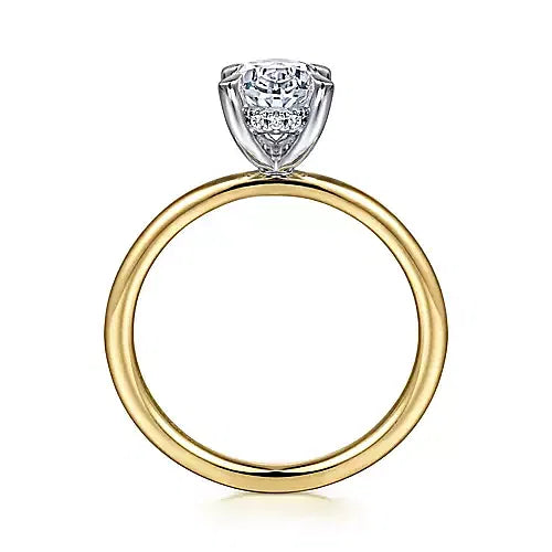 14K White-Yellow Gold Hidden Halo Oval Diamond Engagement Ring