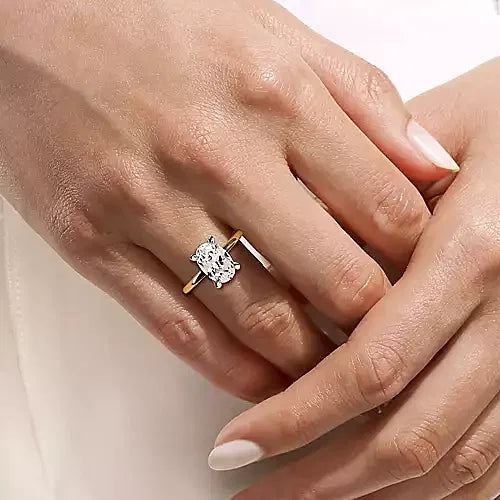 14K White-Yellow Gold Hidden Halo Oval Diamond Engagement Ring