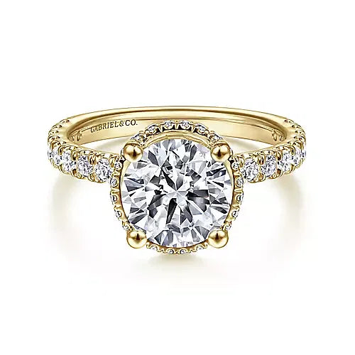 14K Yellow Gold Hidden Halo Round Diamond Engagement Ring
