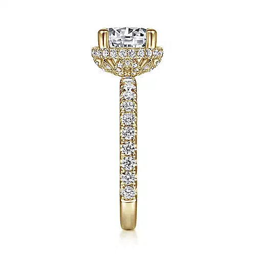 14K Yellow Gold Hidden Halo Round Diamond Engagement Ring