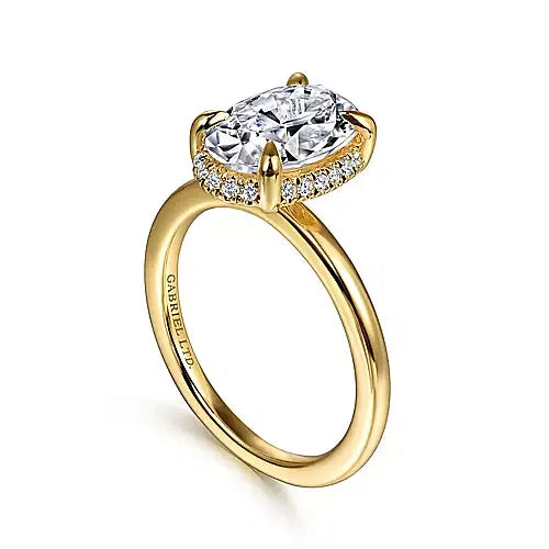14K Yellow Gold Oval Hidden Halo Diamond Engagement Ring
