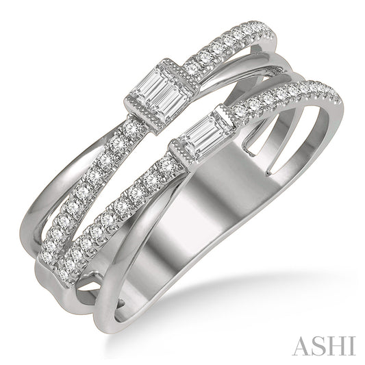 Intercrossed Open Top Baguette and Round Cut Diamond Fashion Ring