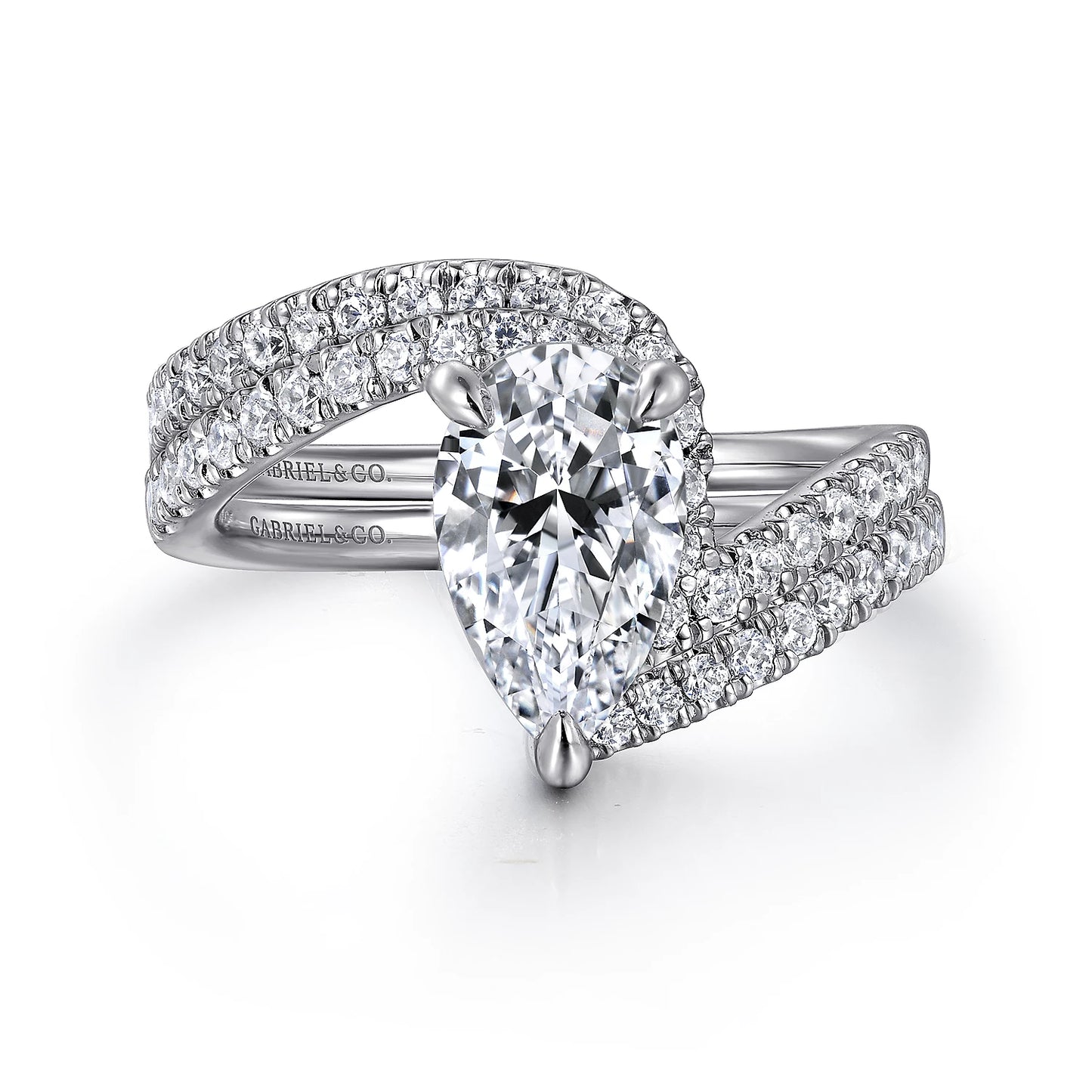 Leina - 14K White Gold Pear Shape Halo Diamond Engagement Ring