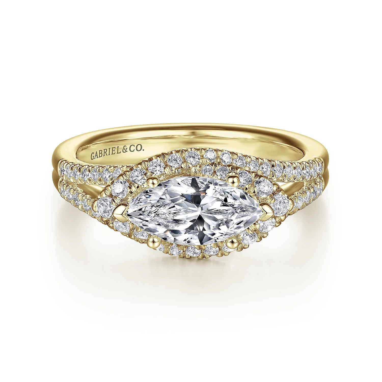 Shimmering Horizontal East West Marquise Halo Diamond Engagement