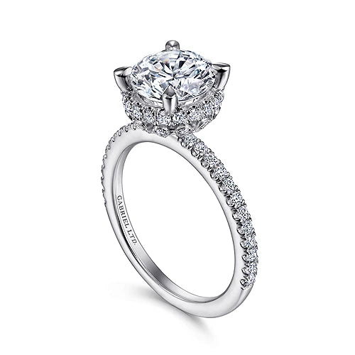 Yale Vintage Inspired 18K White Gold Round Diamond Engagement Ring