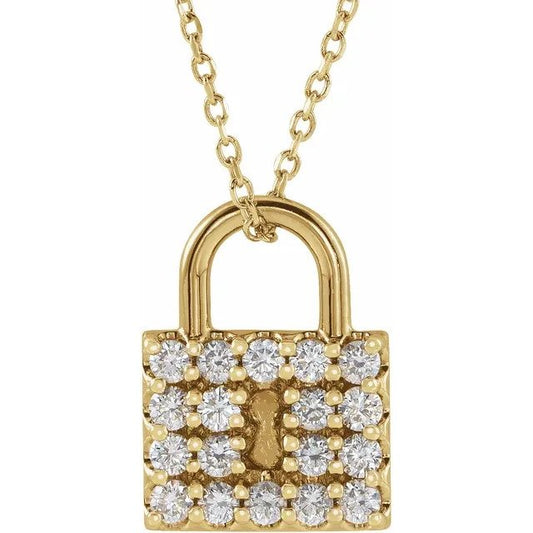 14K Yellow 1/2 CTW Diamond Lock 16-18" Necklace