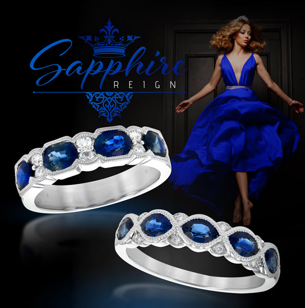 Vintage Inspired Sapphire Diamond Band 1.90tw