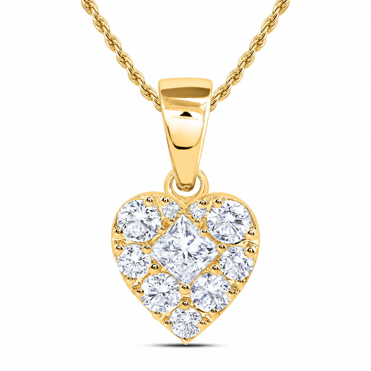 1.00 CTW Certified Lab-Grown Diamond Mixed-Shape Heart Pendant in 10K Yellow Gold