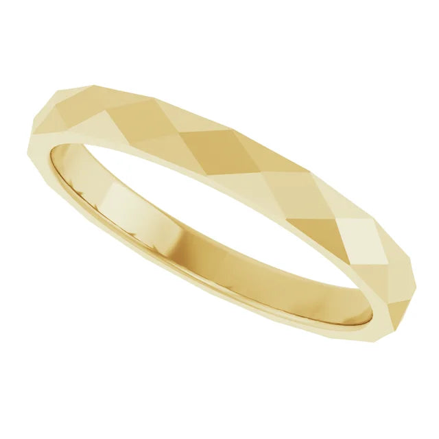 14K Gold Geometric Faceted Flat Band