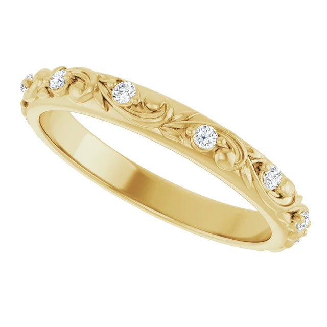 14K Yellow Gold  Round 1/6 CTW Natural Diamond Floral Band