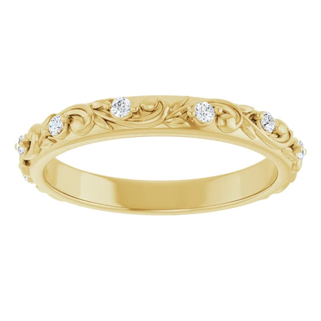 14K Yellow Gold  Round 1/6 CTW Natural Diamond Floral Band
