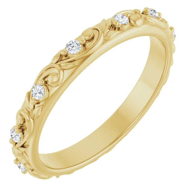 14K Yellow Gold  Round 1/6 CTW Natural Diamond Floral Band