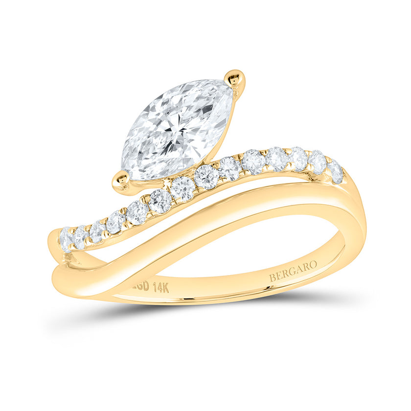 Gorgeous Lab Grown Diamond Modern Fashion Ring with Marquise Cut Center in 14KY