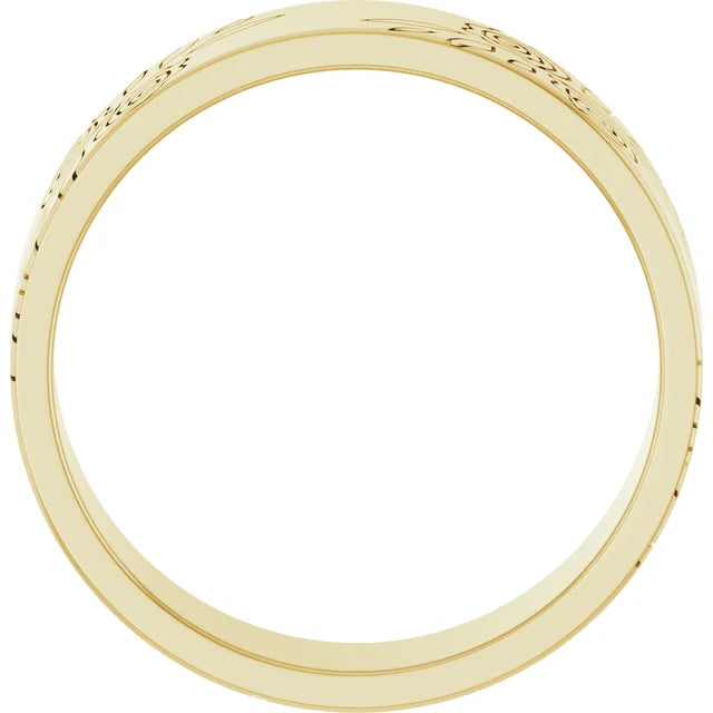 14K Yellow Gold 6 mm Floral Flat Band Size 8