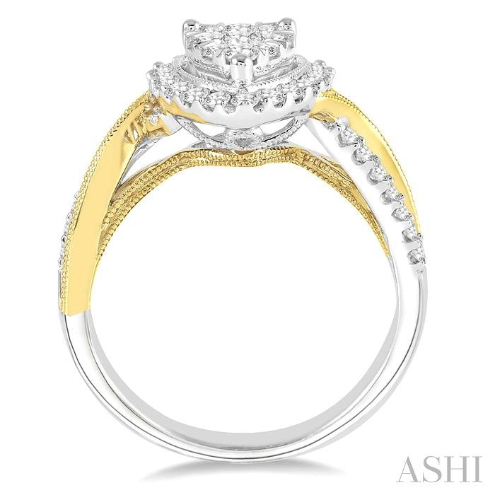14k Two Tone Pear Shape Natural Diamonds Ring .75ctw