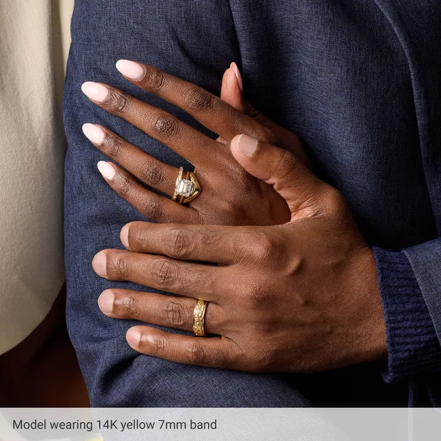 14K Yellow Gold 7 mm Floral Inlay Flat Band Size 10