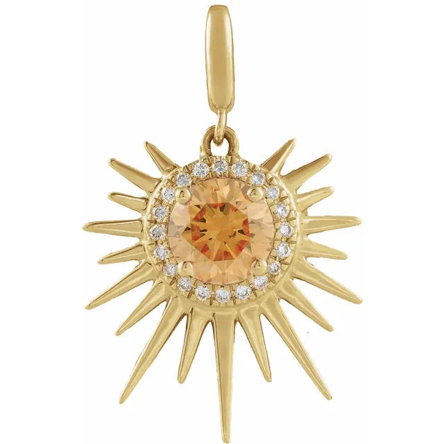 14K Yellow Natural Citrine & 1/10 CTW Natural Diamond Halo-Style Sun Charm/Pendant