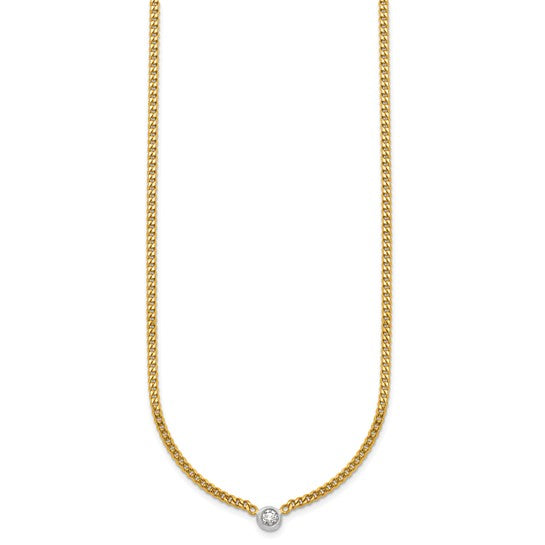 14k Gold Curb Chain Necklace with Diamond