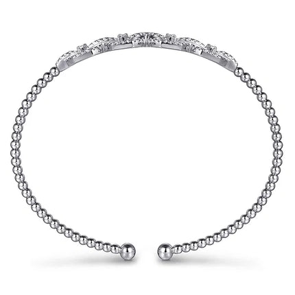 14K White Gold Bujukan Bead Cuff Bracelet with Diamond Pave Links