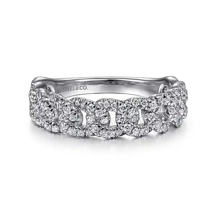 14K White Gold Chain Link Stackable Diamond Ring