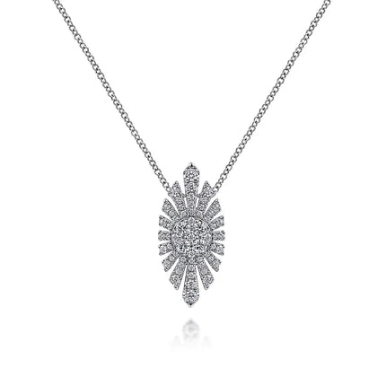 Intricate Modern Design Diamond Starburst Necklace in 14K White Gold