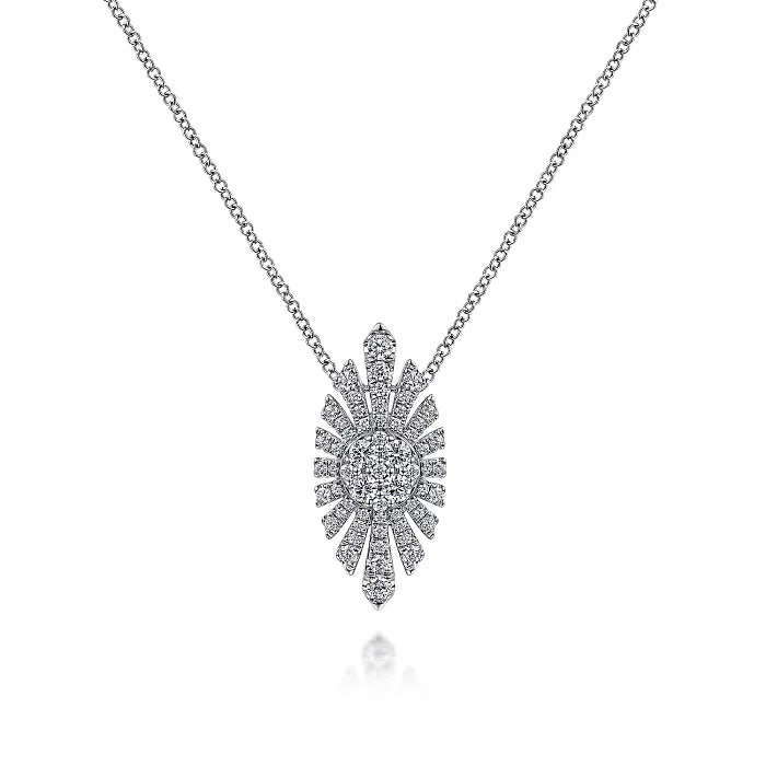 Intricate Modern Design Diamond Starburst Necklace in 14K White Gold