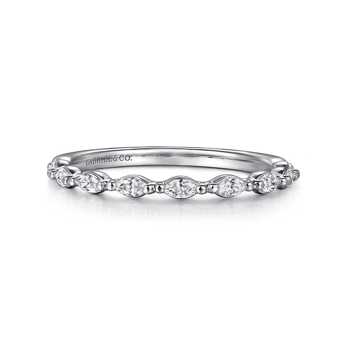 14K White Gold Diamond Wedding Band Marquise Cut
