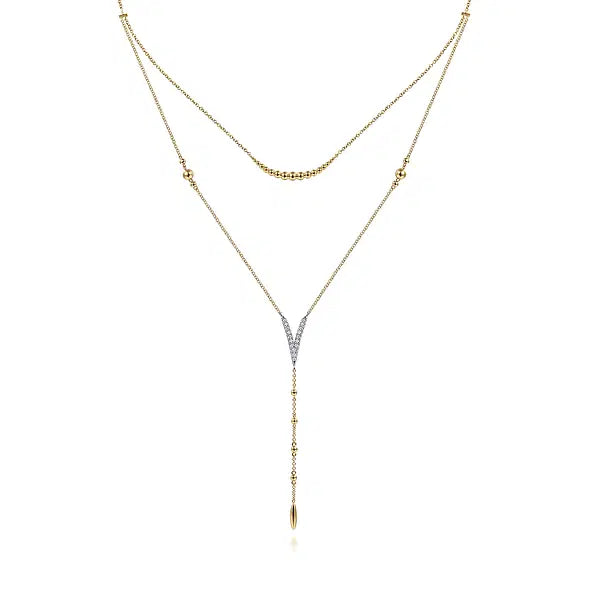 14K White Yellow Gold Pave Diamond Layered Chevron Necklace