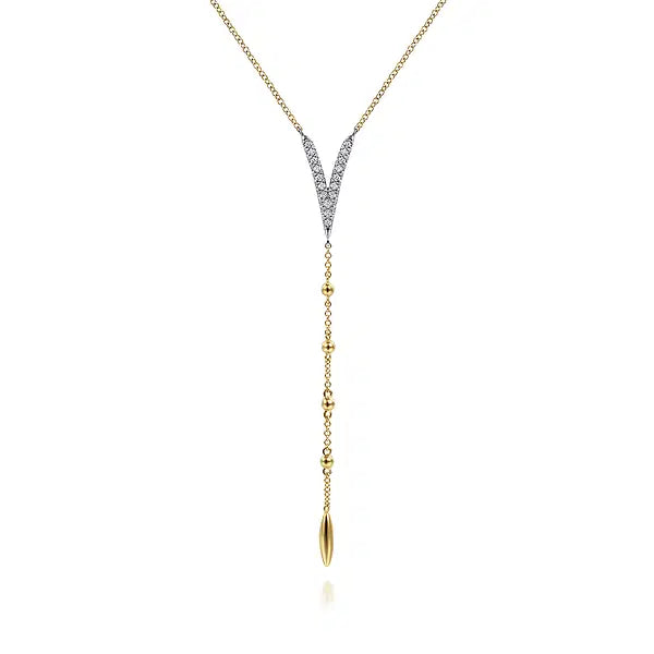 14K White Yellow Gold Pave Diamond Layered Chevron Necklace