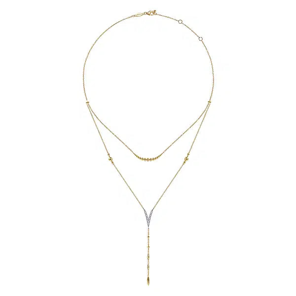 14K White Yellow Gold Pave Diamond Layered Chevron Necklace