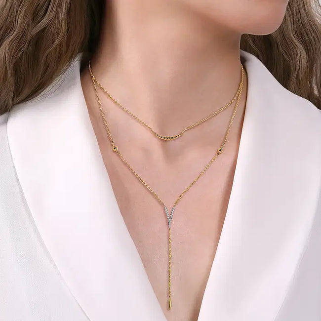 14K White Yellow Gold Pave Diamond Layered Chevron Necklace