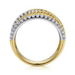 14K White-Yellow Gold Twisted Rope and Diamond Multi Row Ring