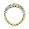 14K White-Yellow Gold Twisted Rope and Diamond Multi Row Ring