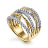 14K White-Yellow Gold Twisted Rope and Diamond Multi Row Ring